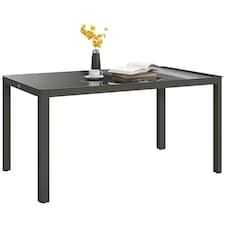 Outsunny Outdoor Dining Table for 6 People, 150 x 88 cm Rectangular Garden Table with Aluminium Frame, Tempered Glass Top and Height Adjustable Feet for Balcony, Porch, Terrace, Grey