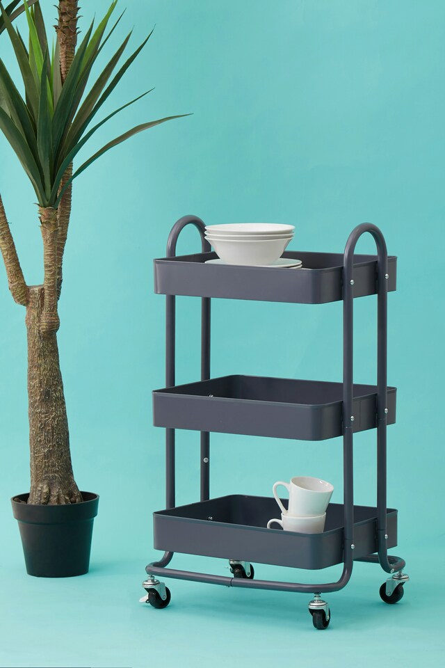 image 1 of Orsina Three Tier Grey Trolley, Swift Mobility Of Drinks Trolley, Lightweight And Compact Storage Garden Trolley