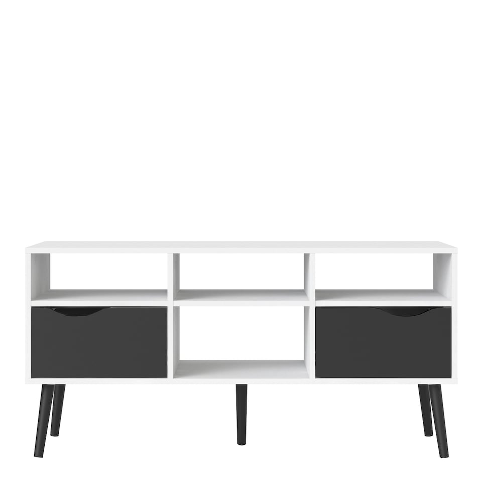 image 1 of Oslo TV Unit Wide 2 Drawers 4 Shelves in White and Black Matt