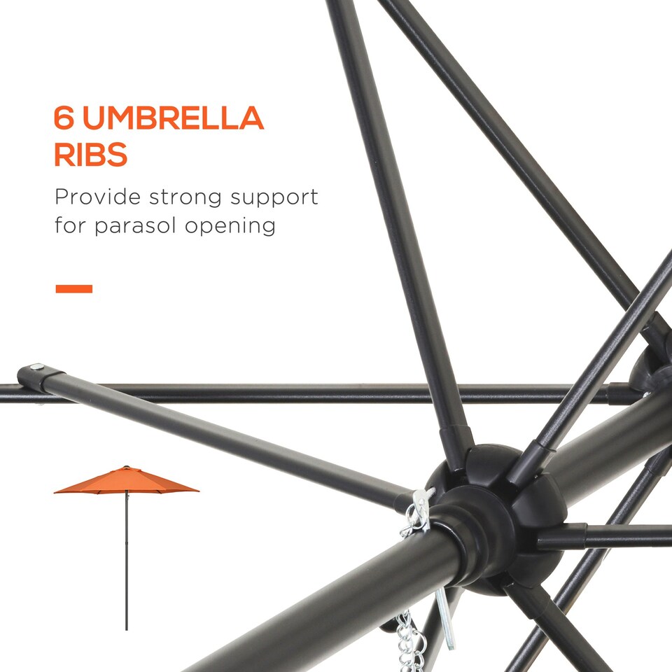 image 1 of Outsunny 2m Parasol Patio Umbrella, Outdoor Sun Shade with 6 Ribs Orange