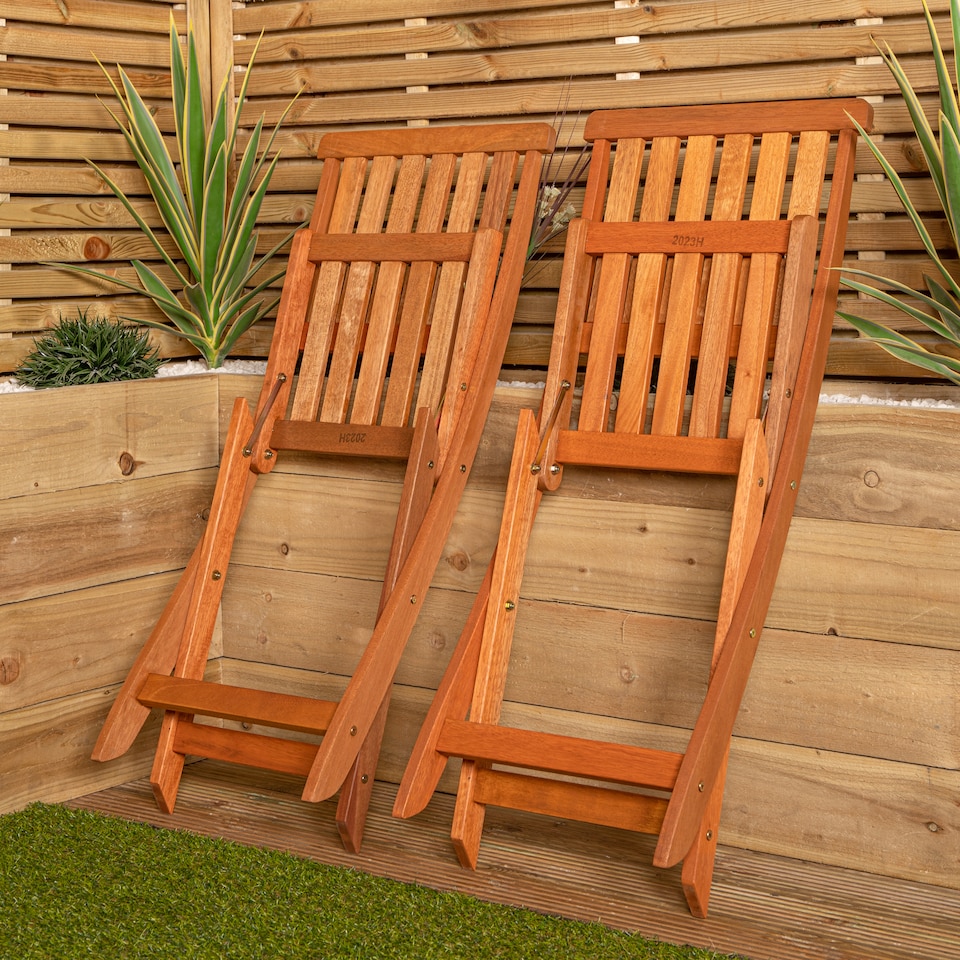 image 1 of Set of 2 Bowness Outdoor Garden Patio Wooden Folding Chairs | Brown | Brown