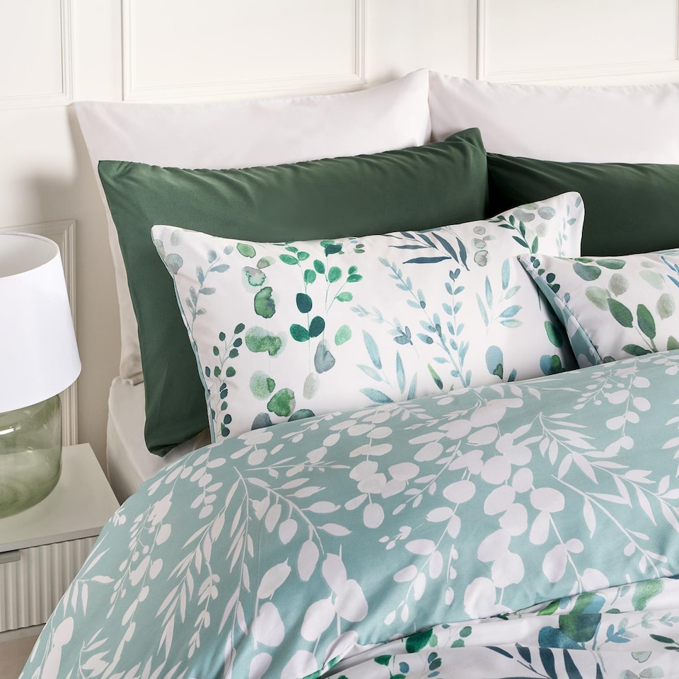 image 1 of OHS Watercolour Floral Reversible Bedding Set Duvet Cover with Pillowcase | Green | Green | Double