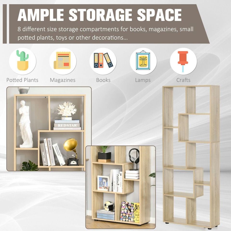 image 1 of HOMCOM Multipurpose 8-Grid Bookshelf Shelf, Bathroom, Kitchen