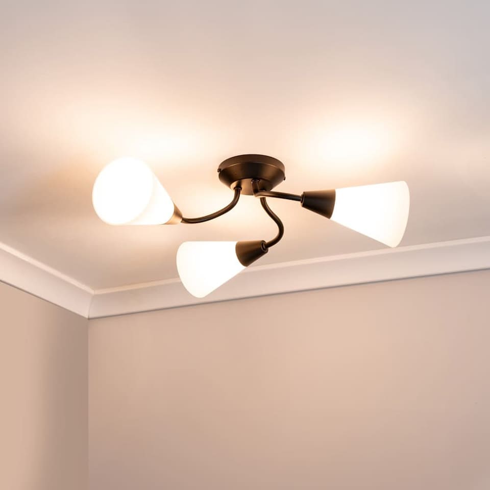 image 1 of ValueLights Kristina 3 Way Black Ceiling Light Frosted Shades and Bulbs