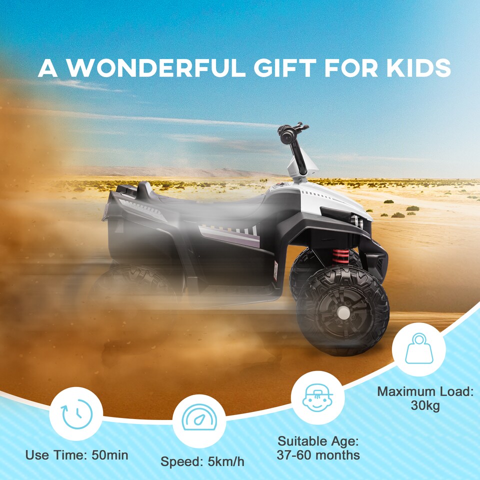 image 1 of AIYAPLAY Kids Quad Bike, 12V Electric Ride on ATV with 4 Wheels Spring Suspension, LED Light, Music, MP3, 5KMithH Battery Powered, for Ages 3-5 Years, White