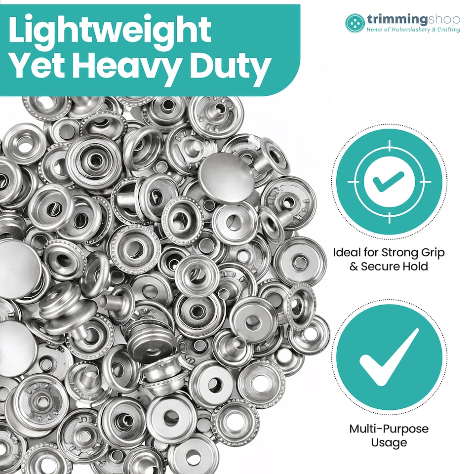image 1 of 15mm Press Studs 4 Part No Sew Buttons, Durable & Lightweight - 100pcs