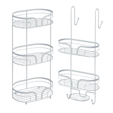 Showerdrape Dante White Freestanding Floor Caddy and 2 Tier Over Door Hook Shower Caddy | White | White | 1