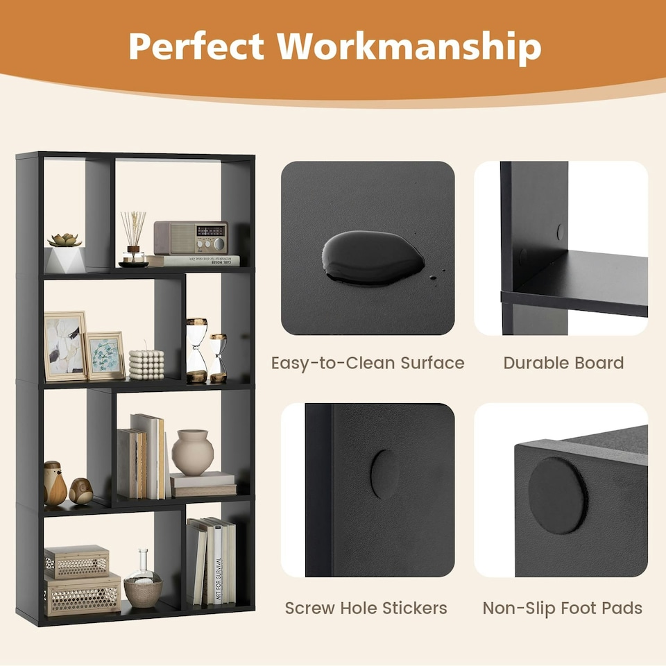 image 1 of COSTWAY 5-Tier Geometric Bookshelf Bookcase Organizer Black Black