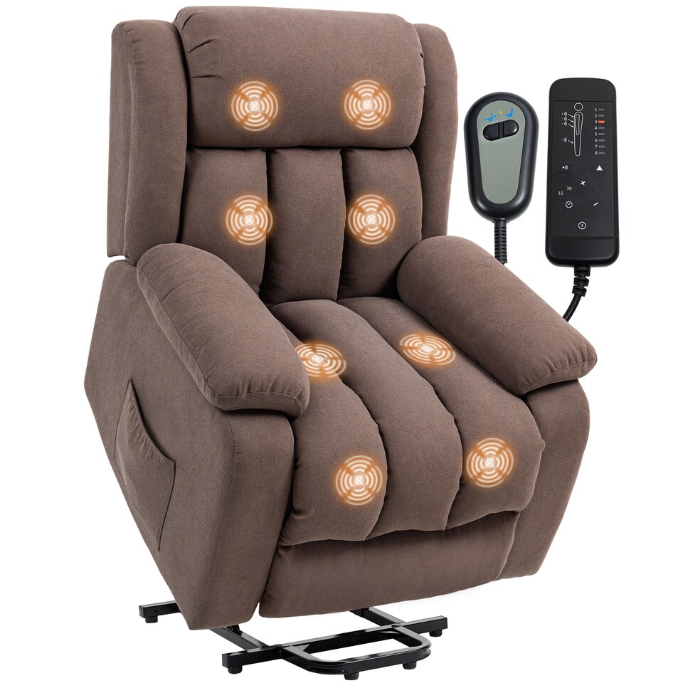 image 1 of HOMCOM Power Lift Recliner Chair with Massage, Linen Overstuffed Lift Chair for Elderly, Electric Recliner Armchair with Footrest, Remote Control and Side Pocket, for Living Room, Dark Brown | Brown | Dark brown
