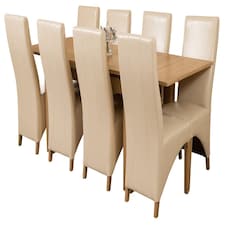 Richmond 140-220cm Oak Extending Dining Table and 8 Lola Leather Chairs | Cream | Cream