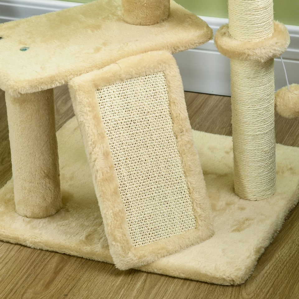 image 1 of PawHut 116cm Cat Tree Tower with Scratching Posts, House, Bed, Ramp, Beige