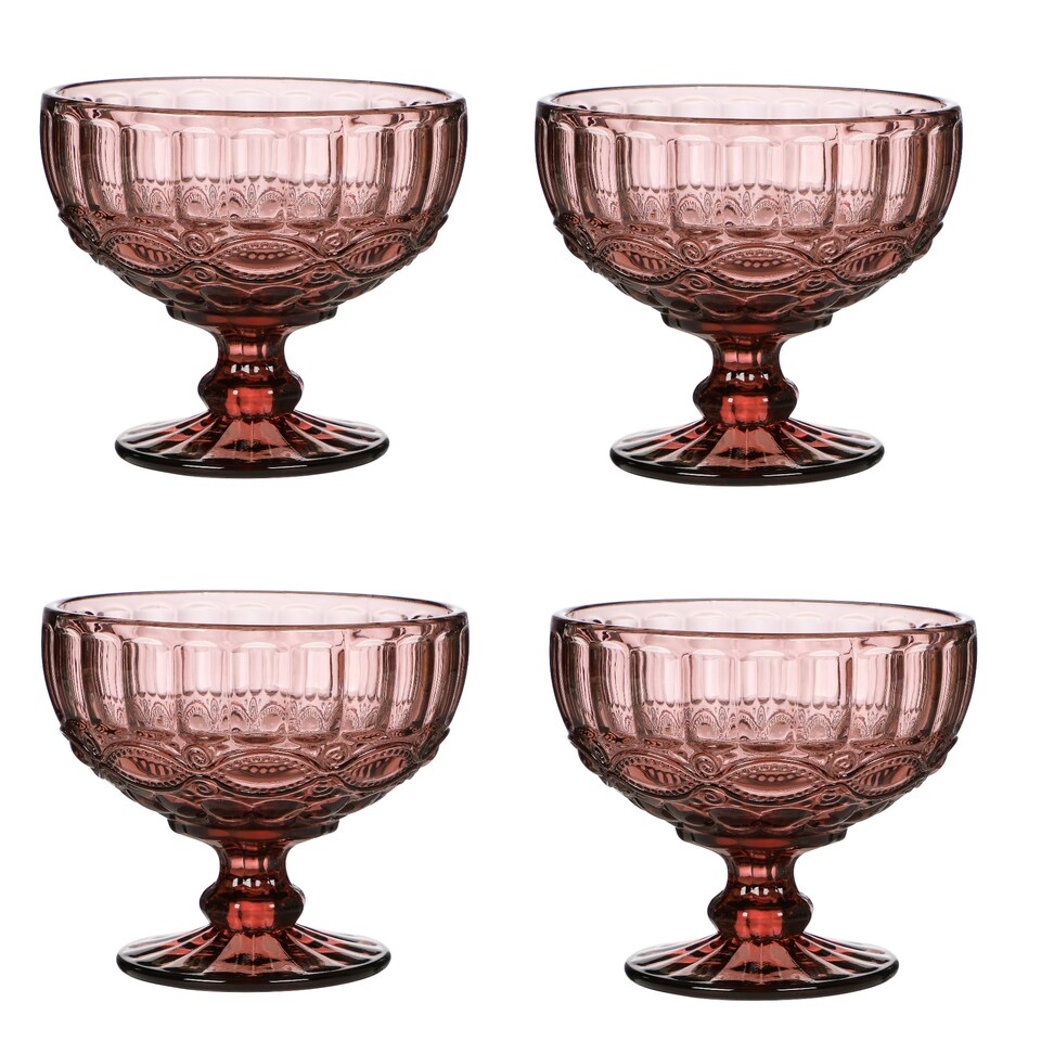 image 1 of Set of 4 Vintage Pink Glass Trifle Bowl Christmas Dessert Bowls Wedding Decorations Ideas H10 x Dia12cm | Pink | Pink | Medium | 4