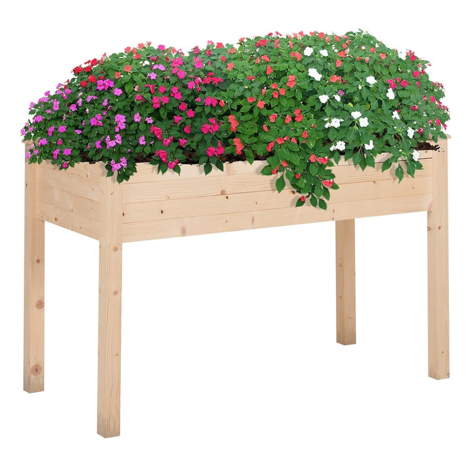 image 1 of Outsunny Raised Wood Garden Bed Planter Vegetables Grow Flower Herbs