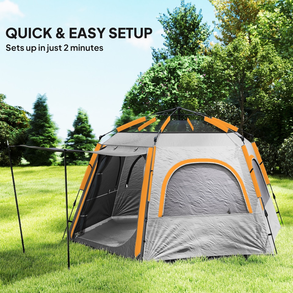 image 1 of Outsunny Instant Camping Tent, 4 Person Easy Setup Dome Tent | Grey | Light Grey | 2.8L x 2.4W x 1.55H m