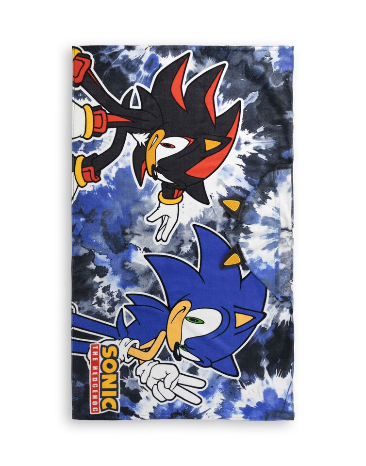 image 1 of Sonic The Hedgehog Shadow Boys Black Blue Poncho Towel | Hooded Beachwear with 3D Hood Detail & Graphic Character Design | Kids Poolside Towel Robe | Sonic Merch