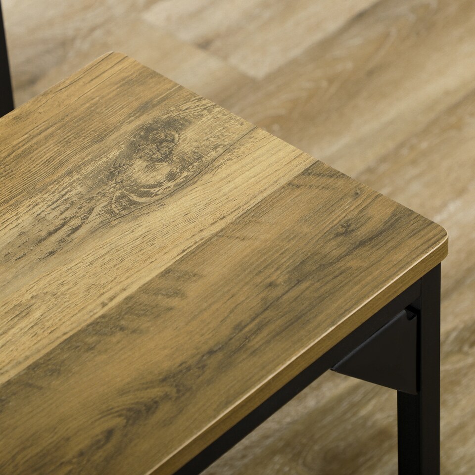 image 1 of HOMCOM Dining Table and Bench Set for 4, Kitchen Table with 2 Benches, Space Saving Dining Room Sets, Natural