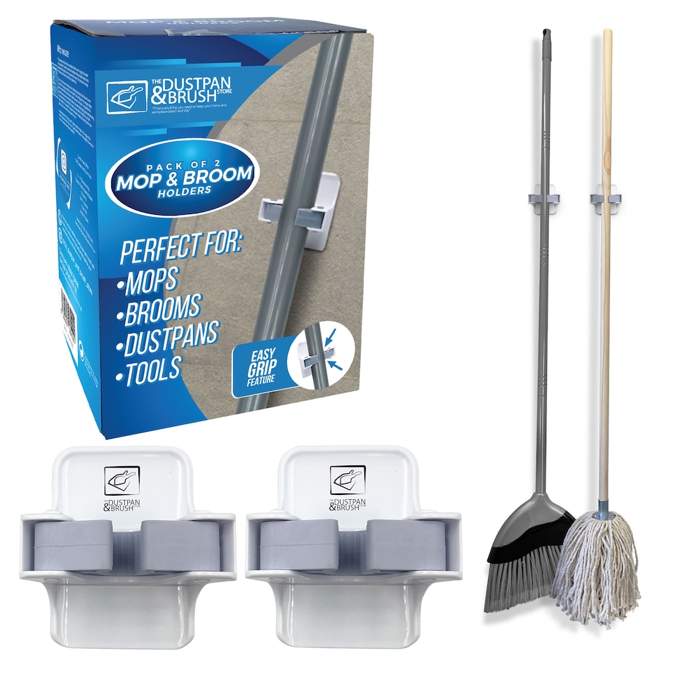 image 1 of Mop and Broom Holder Wall Mounted Easy Storage Gripper for Cleaning Tools