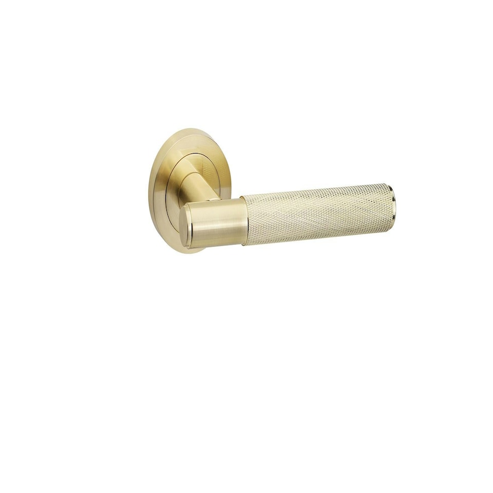 image 1 of Golden Grace 1 Set Knurled T-Bar Euro Lock Door Handle Set in Satin Brass Finish with 70mm Barrell Key and Ball Bearing Hinges Gold