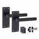 image 2 of Golden Grace 4 Sets Victorian Straight T-Bar Door Handles Latch in Matt Black with 1 Pair of 3" Ball Bearing Hinges & Latches Pack - 120mm x 40mm Backplate Black