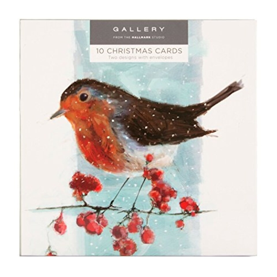 image 1 of Hallmark Christmas Gallery Card Pack "Robin & Bunny" - Pack of 10
