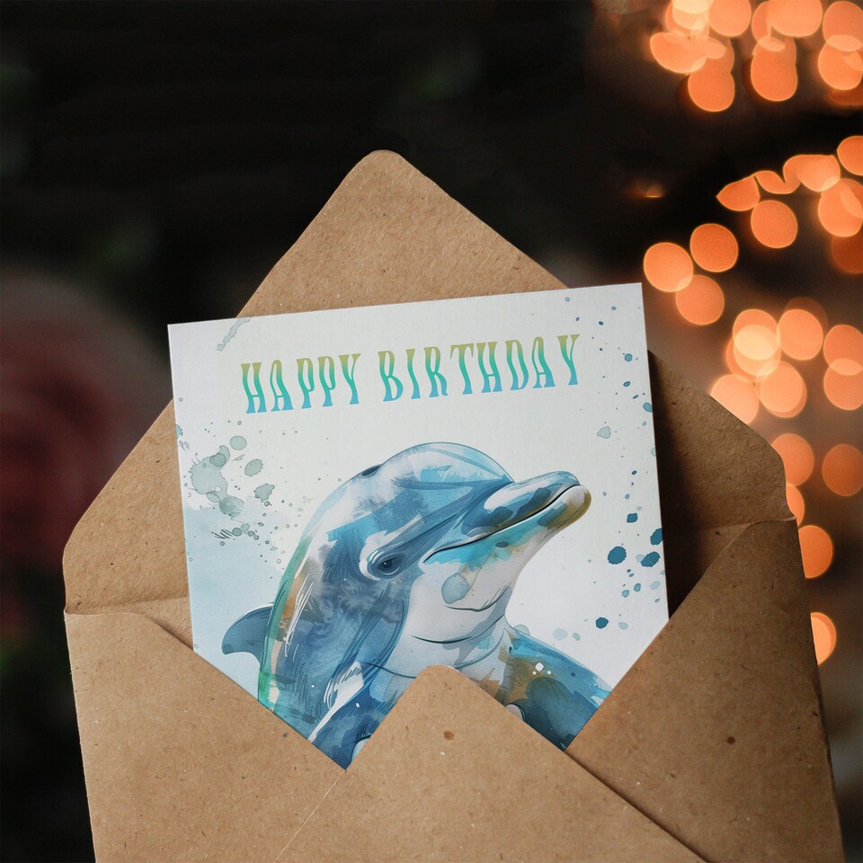 image 1 of Sea Watercolour Dolphin 9th Nine Age 9 Year Old Birthday Card