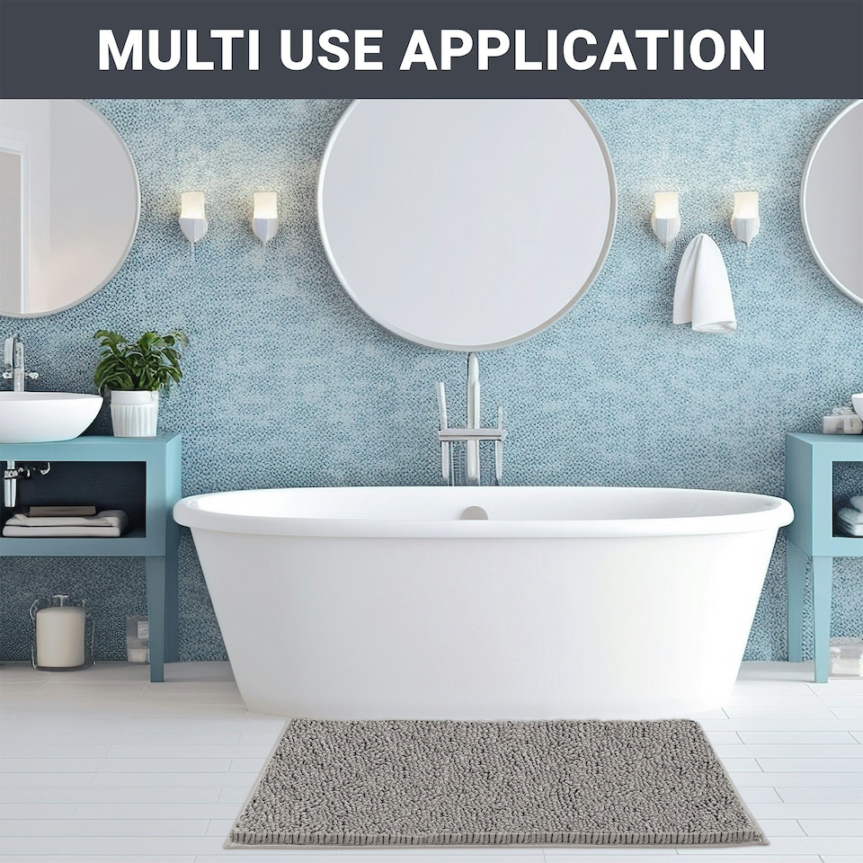 image 1 of Non Slip Bath Mat Water Absorbent Shower Mats Machine Washable Bathroom Rug, Grey | Grey