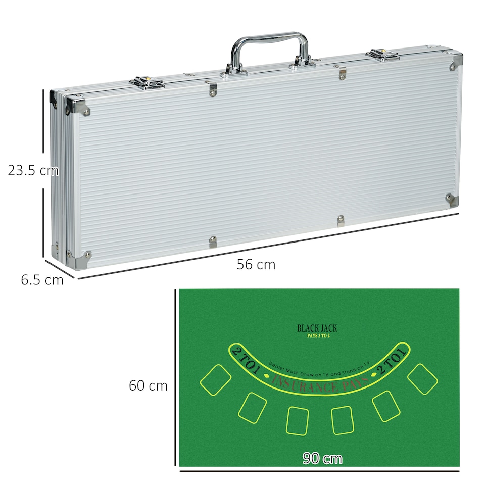 image 1 of SPORTNOW 500-Piece Poker Chips Set with Aluminium Case, Holdem Poker Set with Mat, 11.5g Numbered Poker Chips, Two Decks of Cards, Dealer, Five Dices