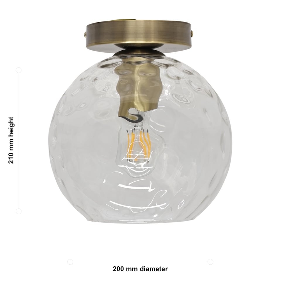 image 1 of Set of 2 Barnum - Dimple Glass Globe Antique Brass Ceiling Lights