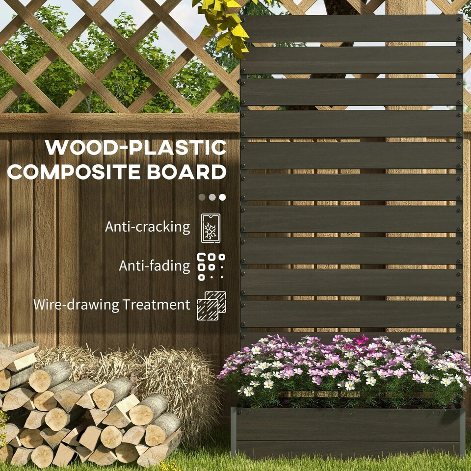image 1 of Outsunny Raised Garden Bed with Trellis Standing Patio Planter Box Black 