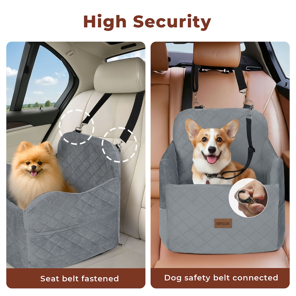 image 1 of Skylos Dog Booster Car Seat Grey Portable Pet Puppy Travel Carrier Bed Basket | Grey | Grey | One Size