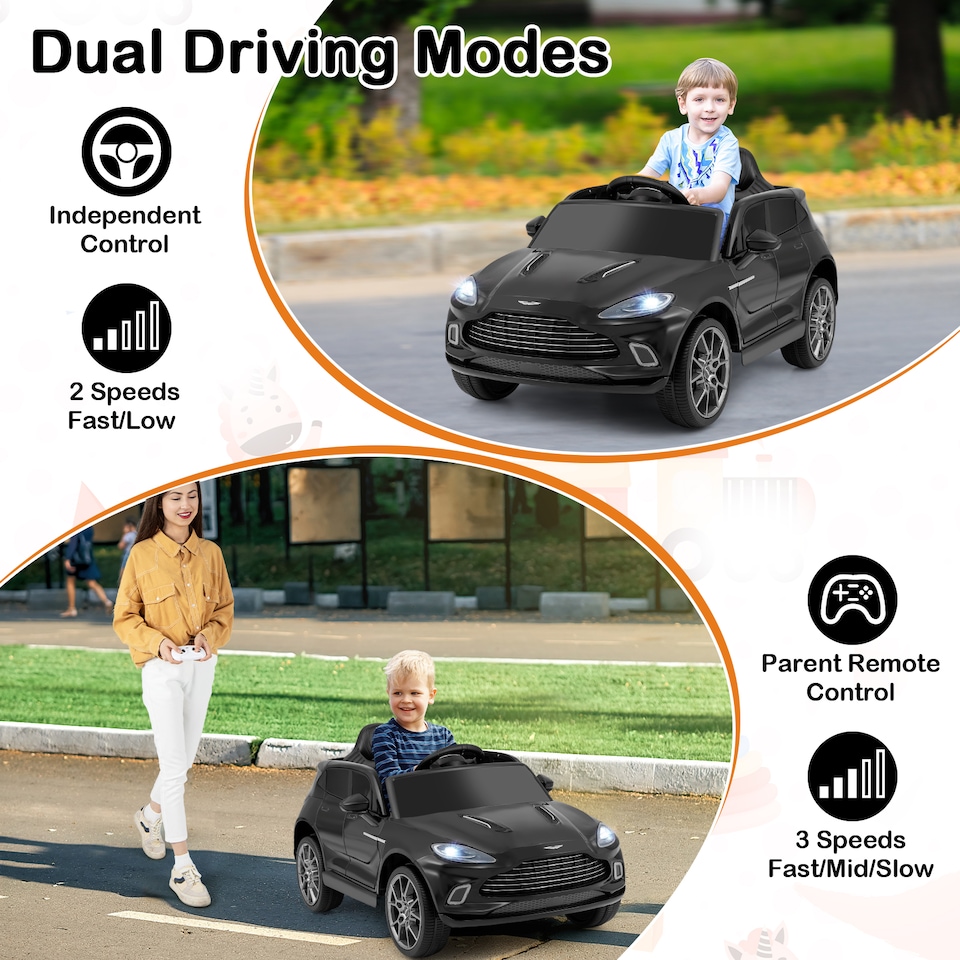 image 1 of COSTWAY Kids Ride On Car Licensed Aston Martin DBX Black