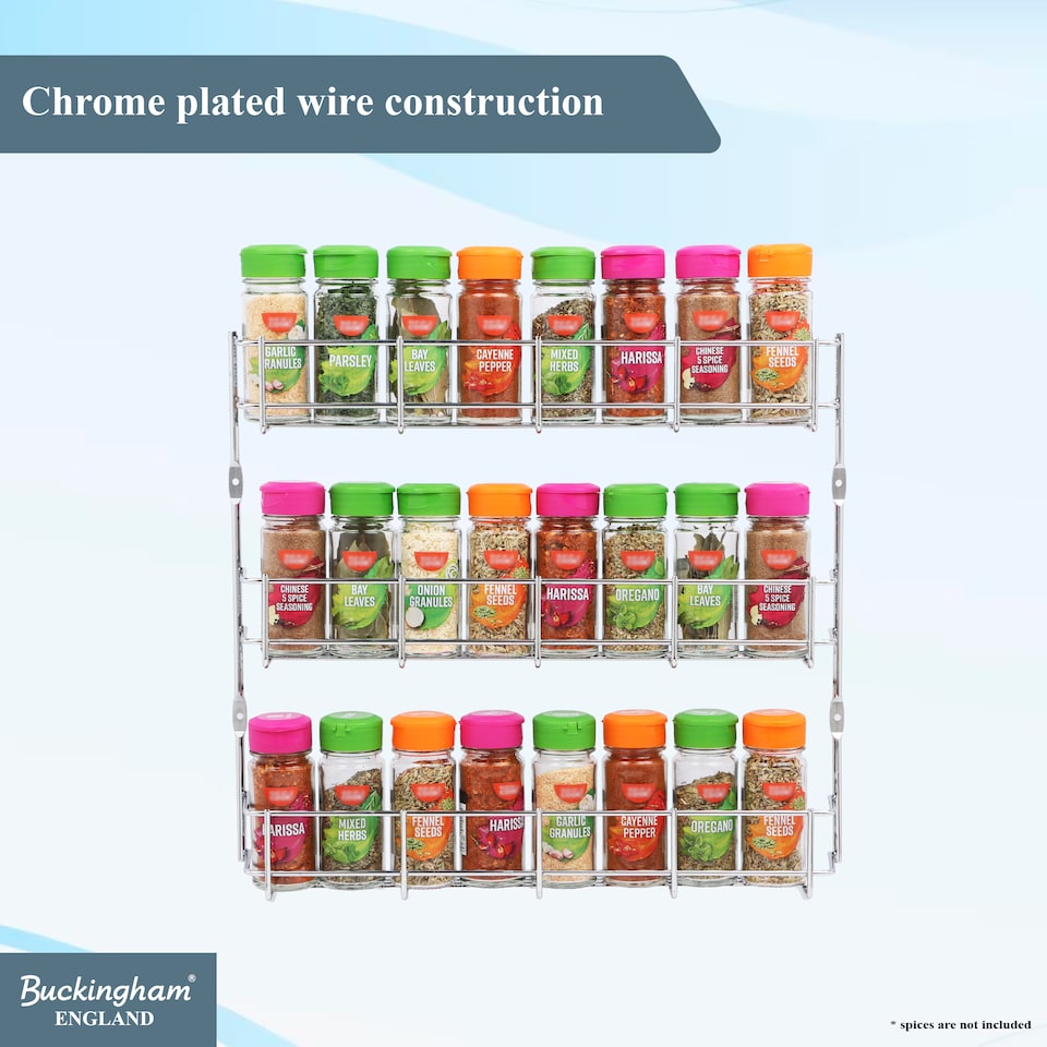 image 1 of Buckingham 3-Tier Spice Rack Cupboard Jar & Packet Organizer for Kitchen Storage 38.5 cm | Silver