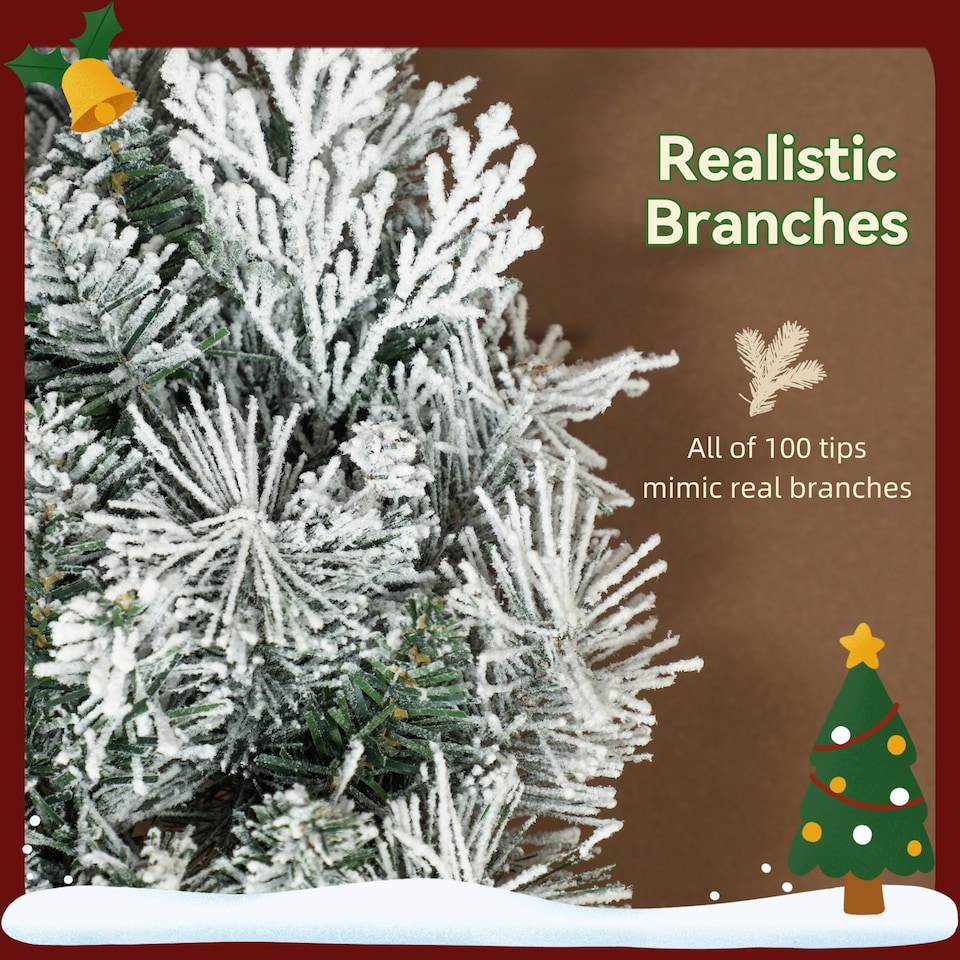image 1 of HOMCOM 60 cm Prelit Christmas Wreath, Flocked Front Door Wreath with Timer