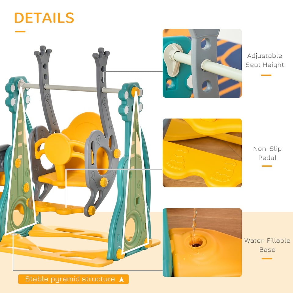 image 1 of HOMCOM 3-IN-1 Kids Swing and Slide Set with Basketball Hoop Slide Swing