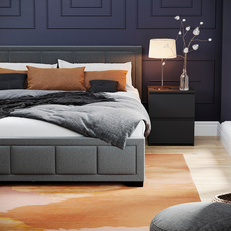 image 1 of Vida Designs Vanita 5ft King Size Bed Fabric Upholstered, Dark Grey, 150 x 200cm