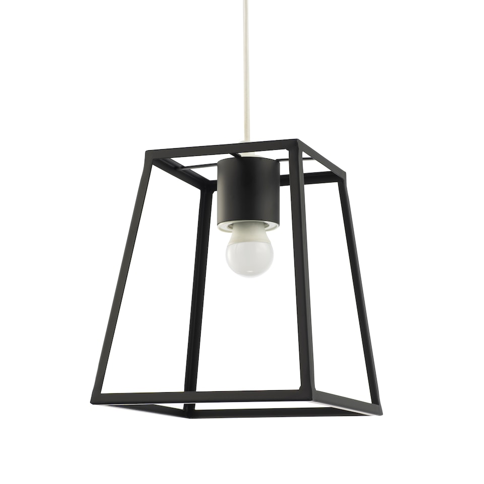 image 1 of Industrial Lantern Pendant Light Shade in Matte Black with Square Top and Bottom | Black