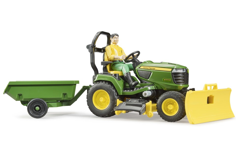 image 1 of Bruder bworld John Deere Lawn tractor with trailer and gardener Farm Tractor Model