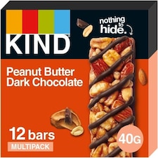 KIND Bars, Gluten Free Snack Bars, Peanut Butter Dark Chocolate, Healthy Snack, No Artificial Colours, Flavours or Preservatives, Multipack 12 x 40g