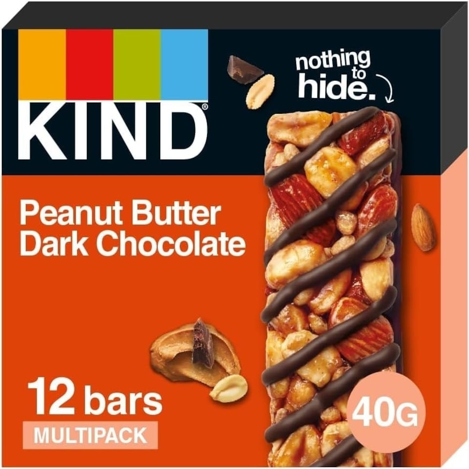 image 1 of KIND Bars, Gluten Free Snack Bars, Peanut Butter Dark Chocolate, Healthy Snack, No Artificial Colours, Flavours or Preservatives, Multipack 12 x 40g