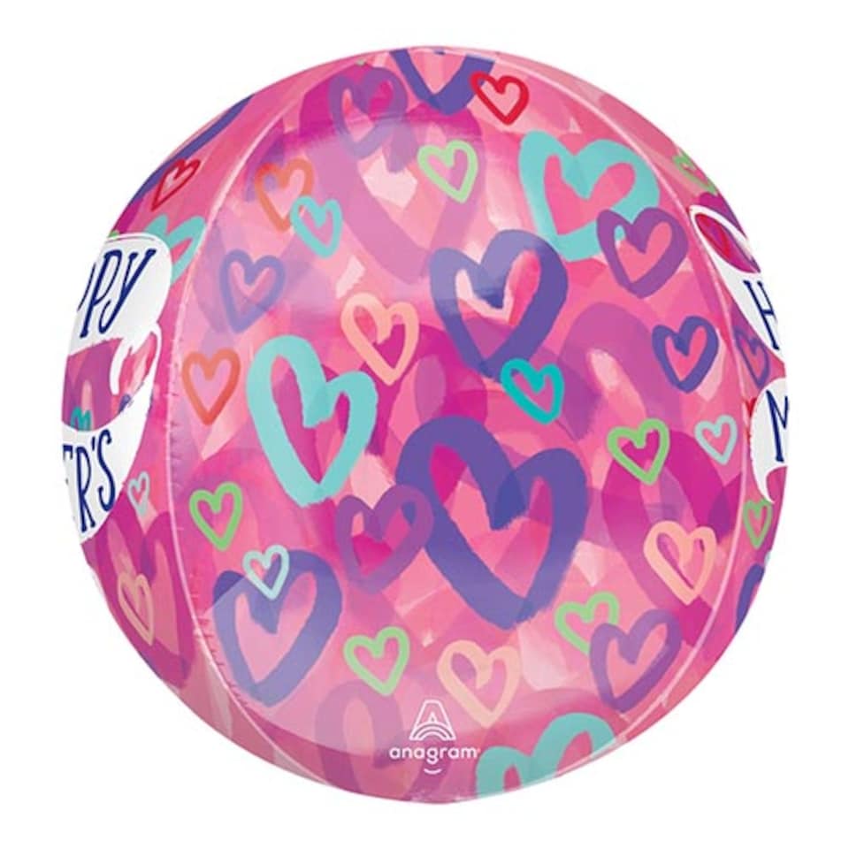 image 1 of Happy Mother's Day Layered Hearts Pink Orbz Foil Helium Balloon 38cm / 15 in | Pink