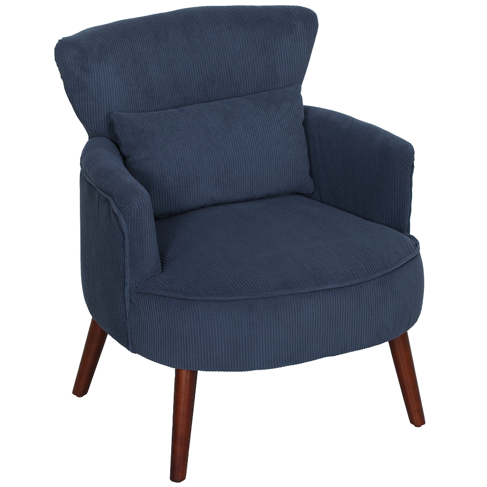 image 1 of HOMCOM Modern Armchair, Upholstered Corduroy Accent Chair with Thick Padded Seat, Lumbar Pillow, Rubber Wood Legs, Cuddle Chair for Living Room Bedroom Office, Blue