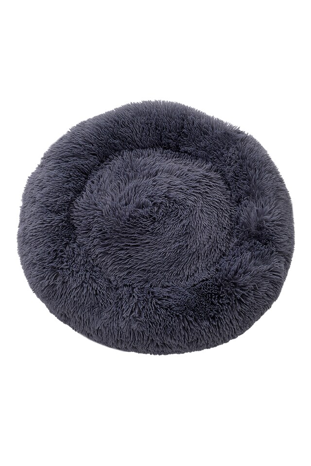 image 1 of Living and Home Calming Round Donut Plush Dog Cuddler Bed | Grey | Dark Grey