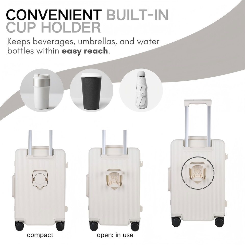image 1 of Medium Suitcase 24’ Inch Hard Shell Checked Luggage - Lightweight, Durable with Built-in Cupholder, TSA Lock, Dual Spinner Wheels