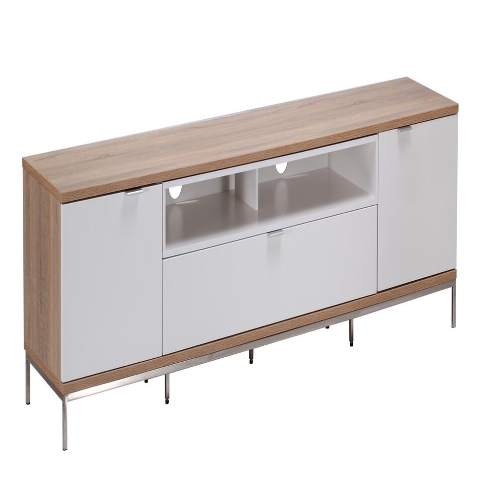 image 1 of Chaplin Cabinet Oak/White with 2 Doors/1 drawer Brown | Light Oak and White