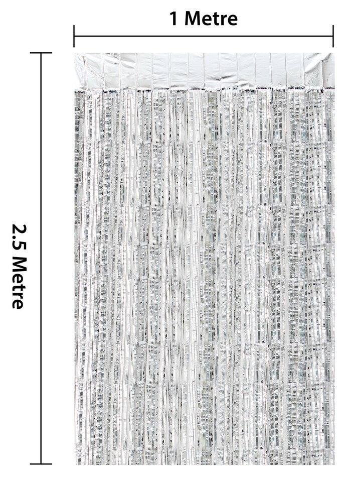 image 1 of Metallic Tinsel Curtain, 2.5M x 1M Silver