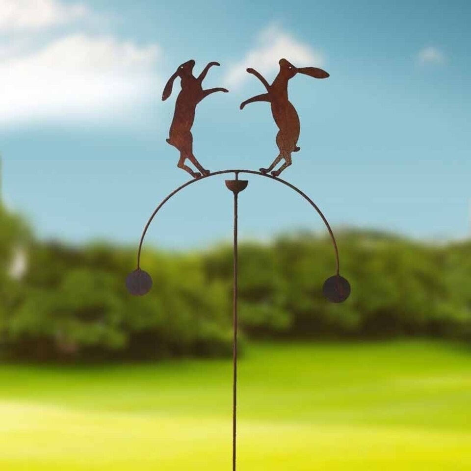 image 1 of Boxing Hares Wind Rocker Double Bare Metal/Ready to Rust - Steel - W54 x H148.5 cm