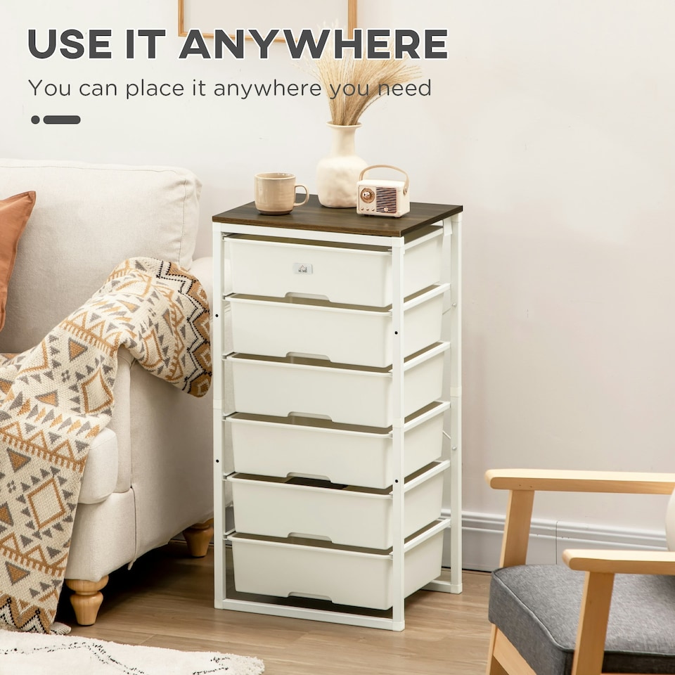 image 1 of HOMCOM Chest of Drawers, 6 Drawer Unit Storage Chest Bedroom
