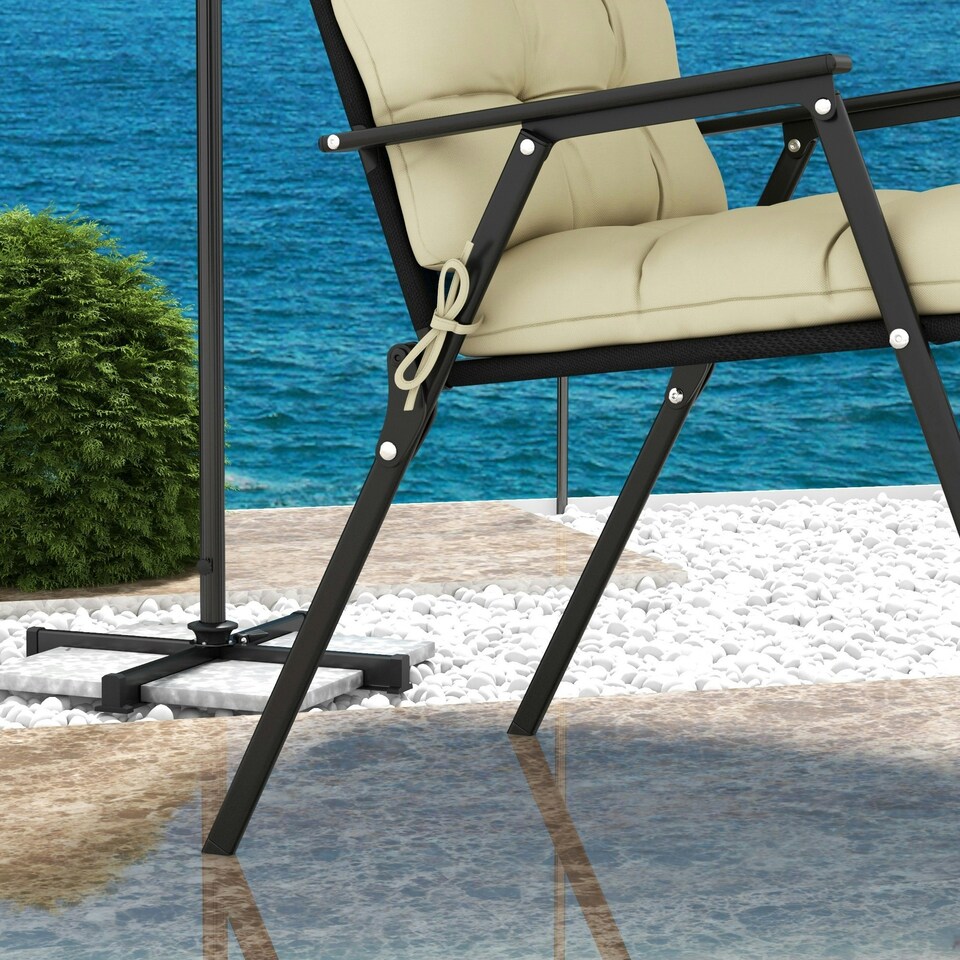 image 1 of Outsunny 2pc Outdoor Seat Cushion with Backrest, Ties, for Garden, Beige 