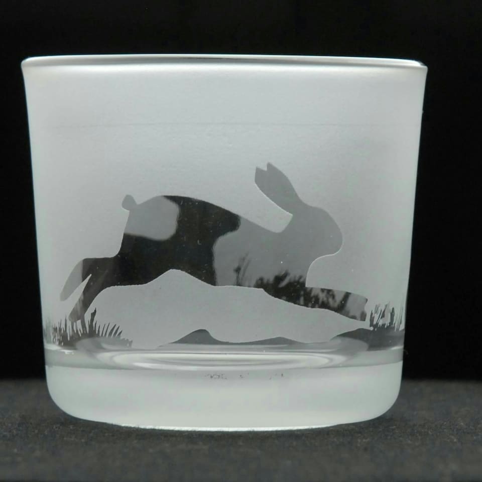 Animo Glass Engraved Votive Tealight Holder Hare