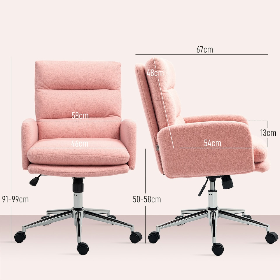 image 1 of HOMCOM Upholstered Desk Chair with Height Adjustable, Pink